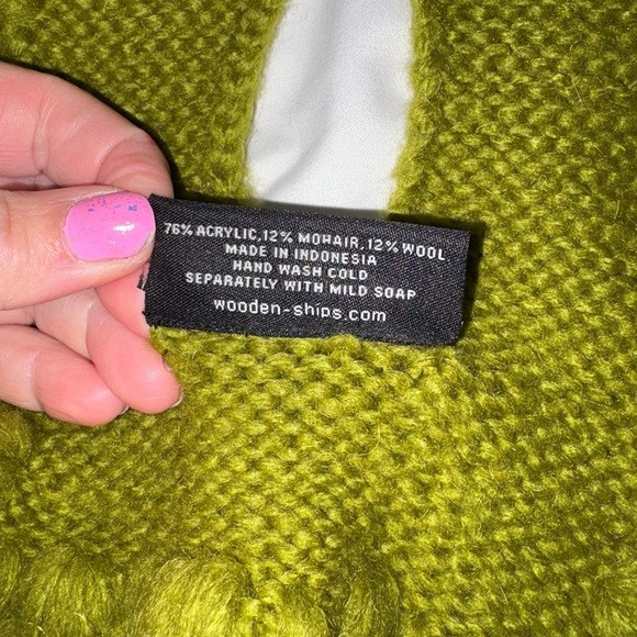 Wooden Ships Cowl Scarf Ruffle Hem Mohair Wool Blend Olive Green - Picture 3 of 7
